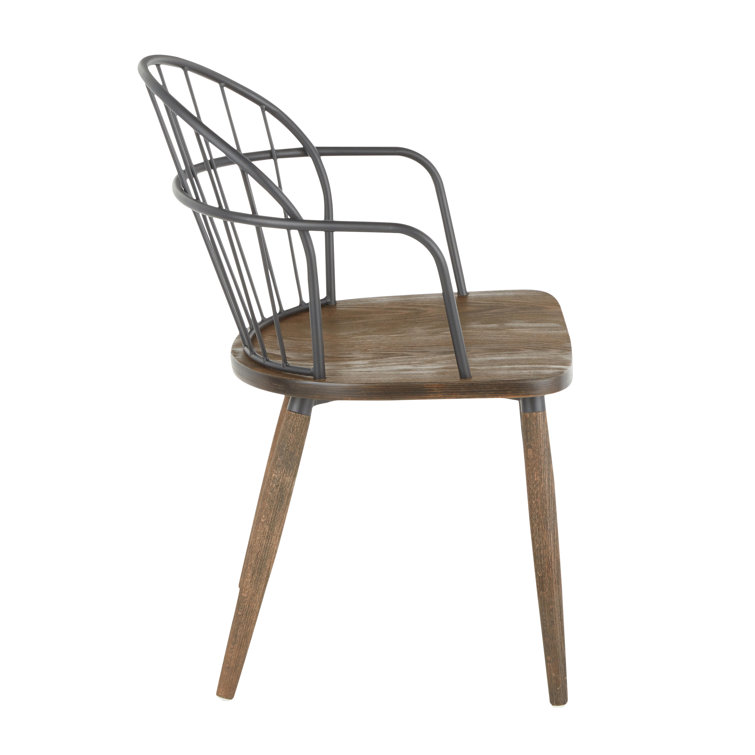 Riley Dark Walnut Wood Industrial Arm Chair with High Spindle Back
