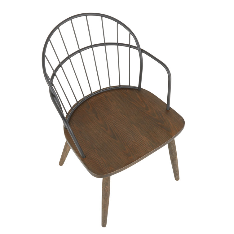 Riley Dark Walnut Wood Industrial Arm Chair with High Spindle Back