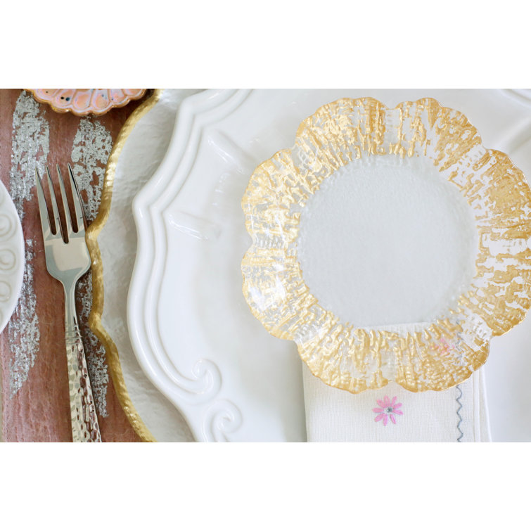 Elegant Gold-Plated Glass Canape Plate with Scallop Embellishment