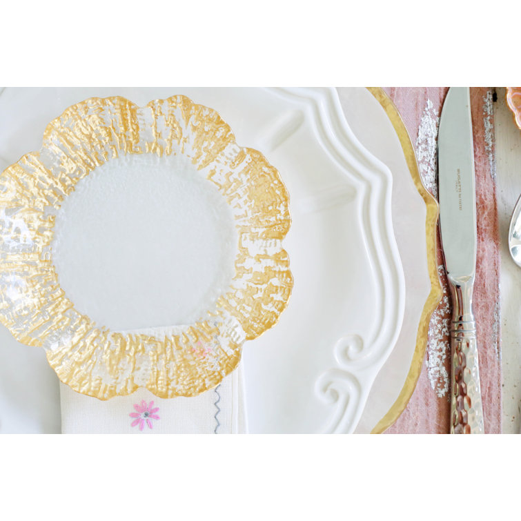 Elegant Gold-Plated Glass Canape Plate with Scallop Embellishment