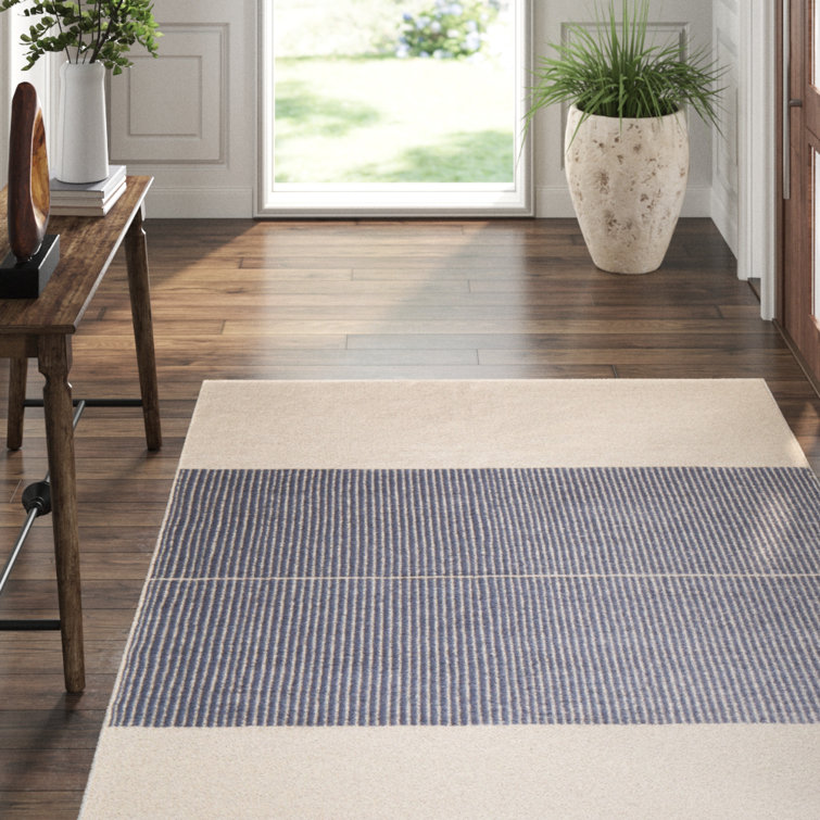 Natural and Gray Wool Flat Woven Stripe Rug, 6' x 9'