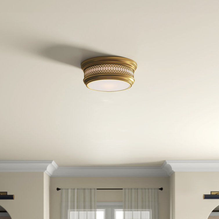 Polished Nickel Glass Drum Flush Mount Light