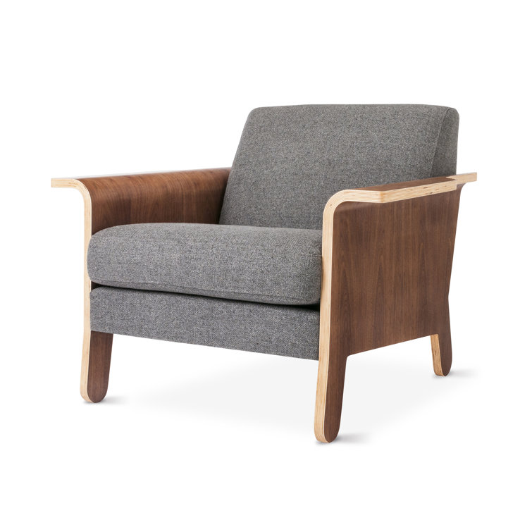 Andorra Pewter Top-Grain Leather Lodge Chair with Walnut Frame
