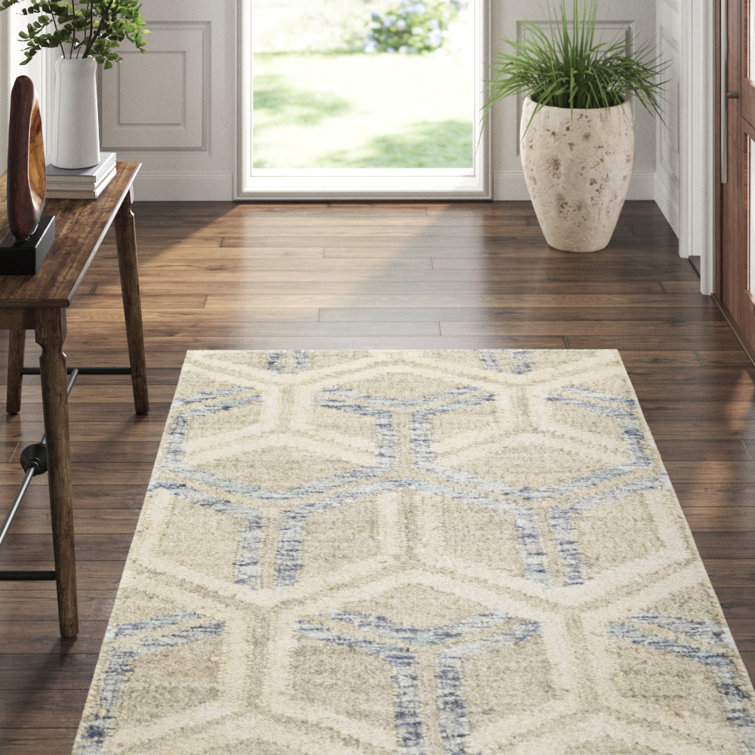 Blue and Natural Flat Woven Cotton Jute Rug, 3' x 5'