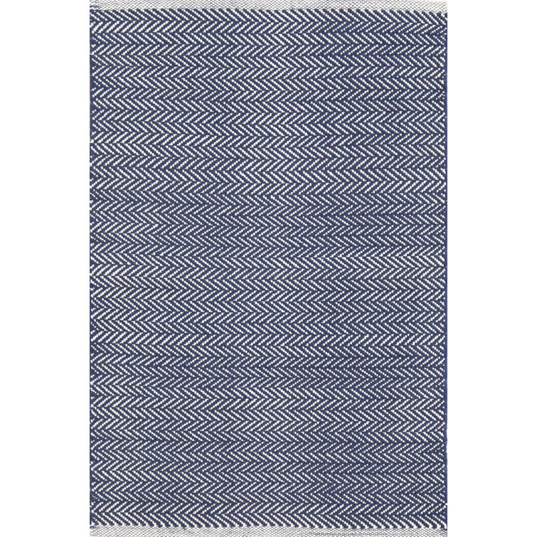 Indigo Blue Herringbone Cotton Flat Woven 6' x 9' Rug