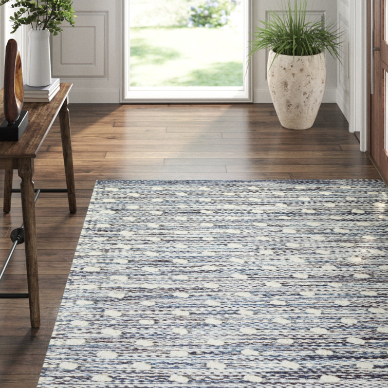Hobnail Blue and Ivory Handwoven Synthetic Rug, 9' x 12'