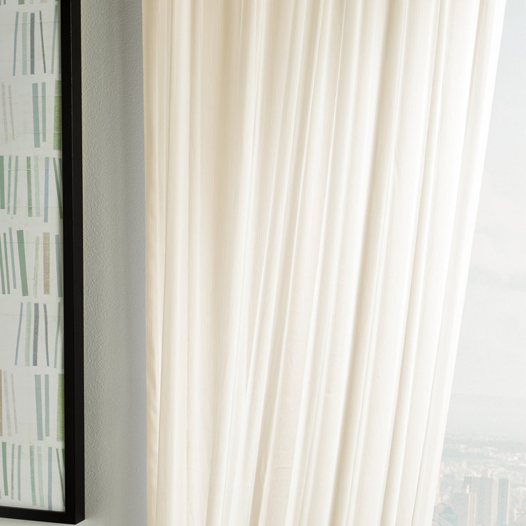 White Sheer Polyester Rod Pocket Twin Curtain Panels