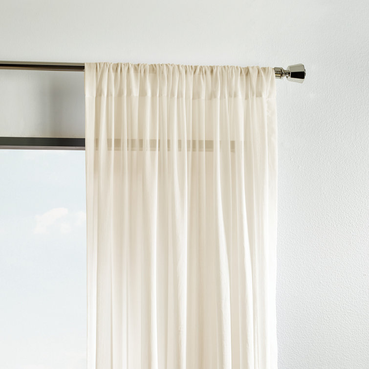 White Sheer Polyester Rod Pocket Twin Curtain Panels