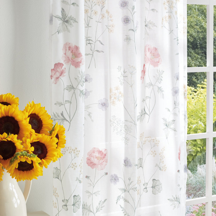 Gold Floral Semi-Sheer Rod Pocket Curtain Panel Pair
