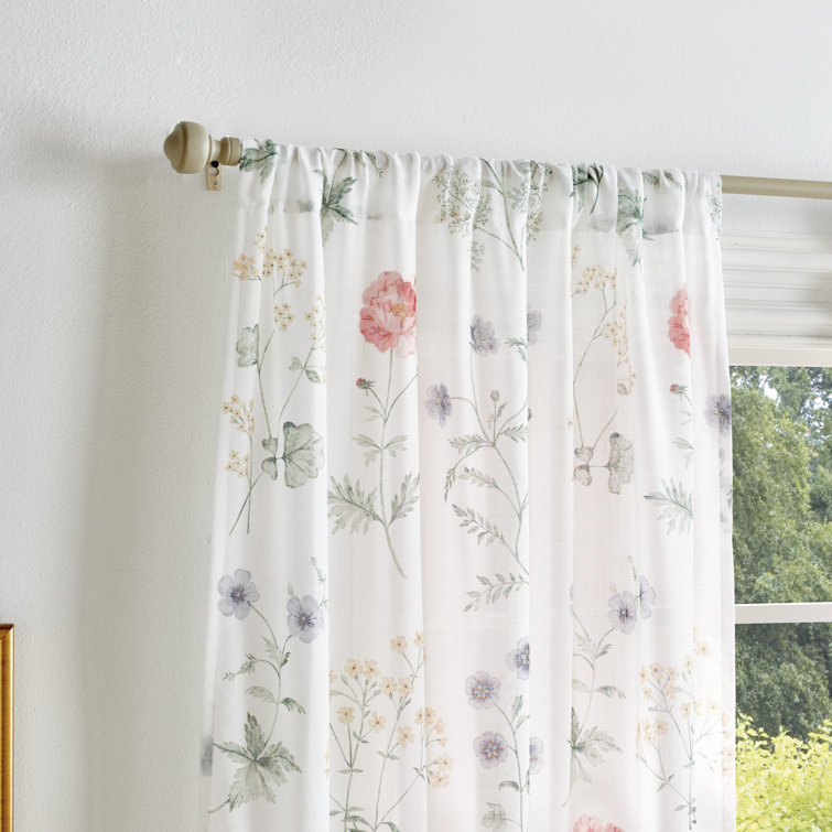 Gold Floral Semi-Sheer Rod Pocket Curtain Panel Pair