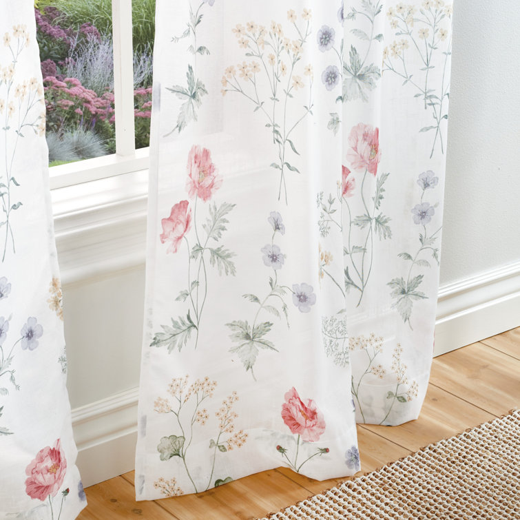 Gold Floral Semi-Sheer Rod Pocket Curtain Panel Pair