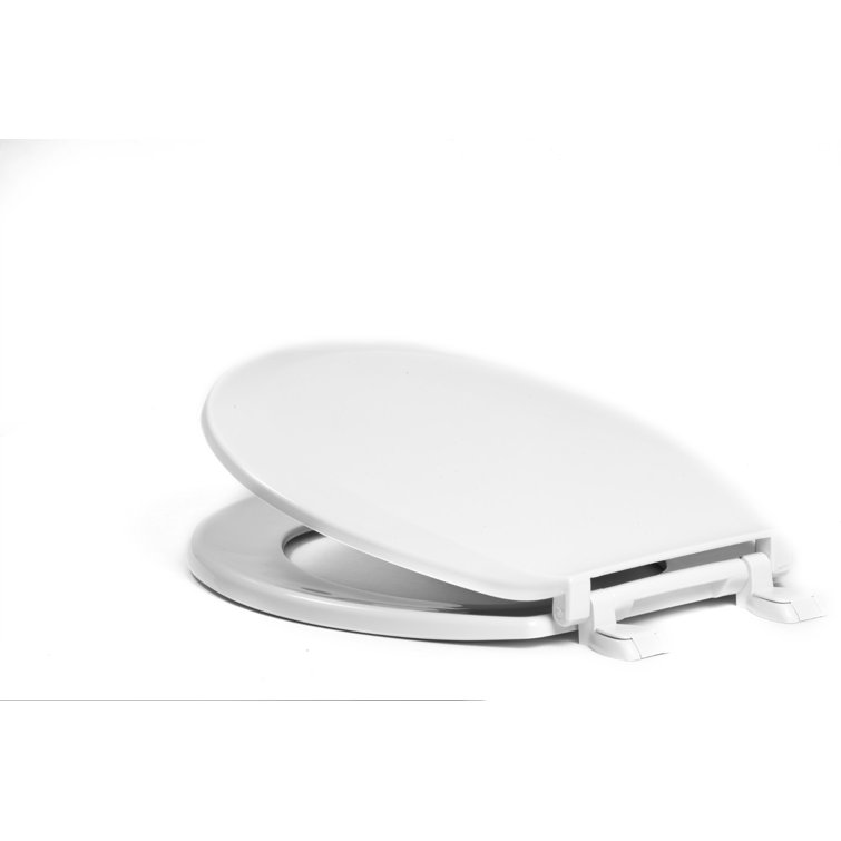White Round Plastic Toilet Seat with Color-Matched Hinges