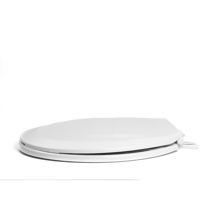 White Round Plastic Toilet Seat with Color-Matched Hinges