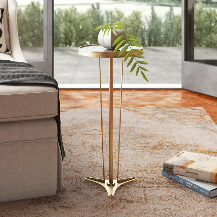 Round Silver Nickel Mirrored Side Table