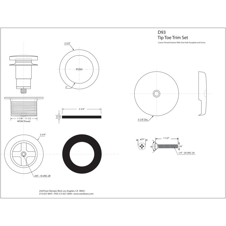 Satin Nickel Round Toe Touch Tub Drain Trim Set