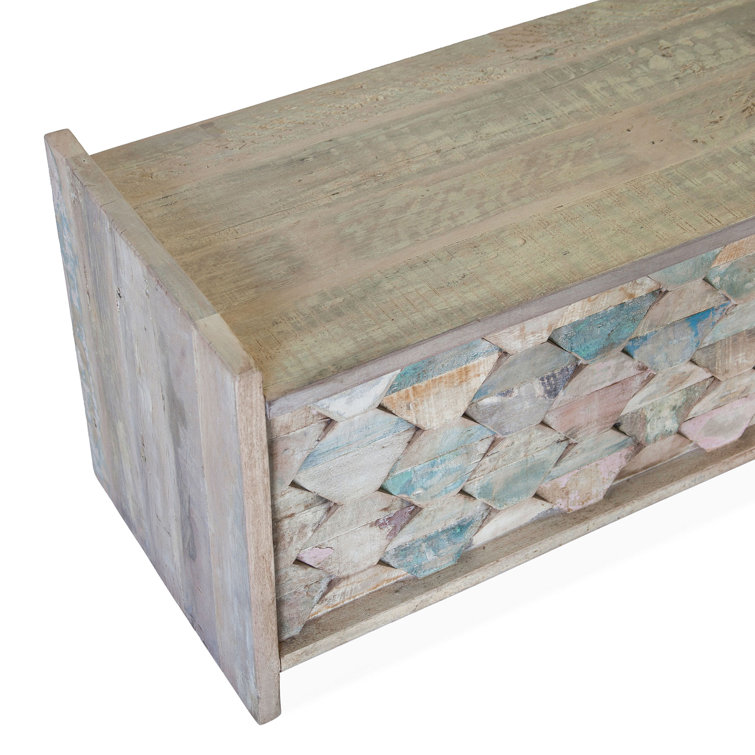 Cordoba Reclaimed Teak Wood Storage Bench with Geometric Design