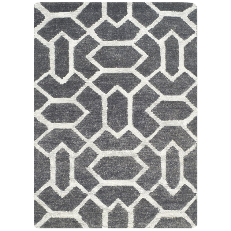 Santa Fe Hand-Knotted Black Wool Geometric 24" Area Rug