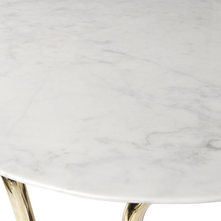 Round White Carrara Marble and Brass Cocktail Table