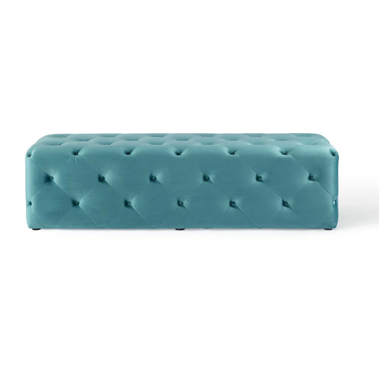 Sea Blue Velvet Tufted 60" Bench with Deep Button Detailing