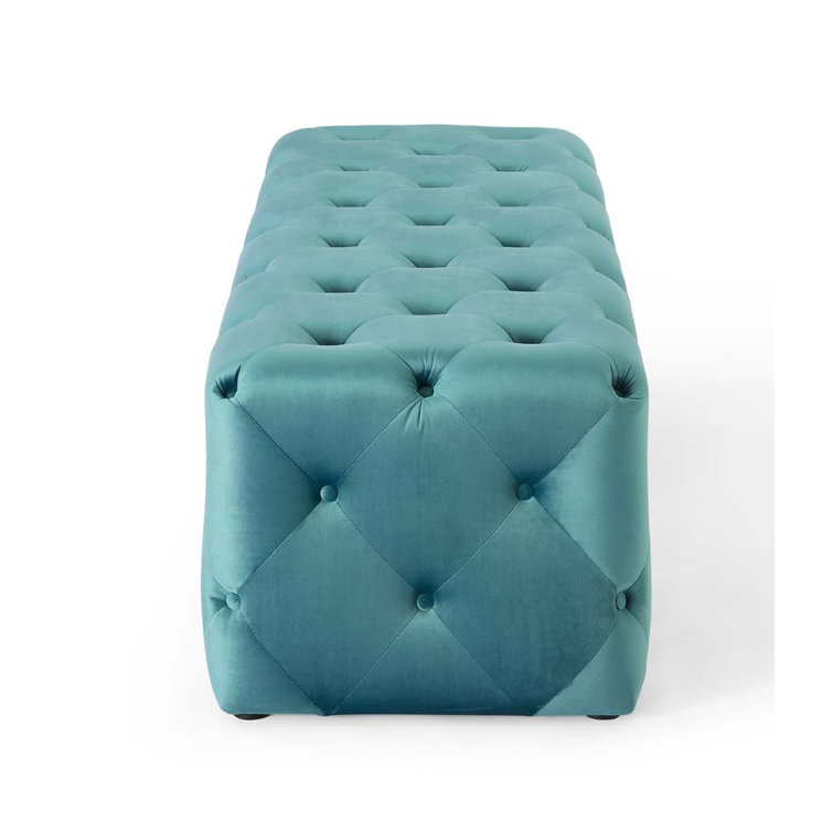 Sea Blue Velvet Tufted 60" Bench with Deep Button Detailing