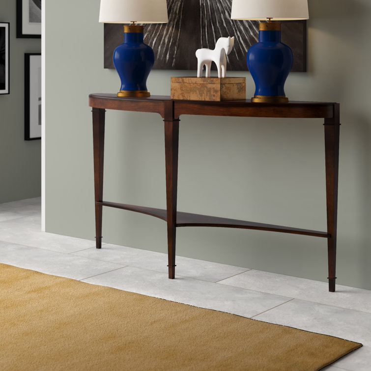 Elegant Ebonized Mahogany Demilune Console Table with Shelf