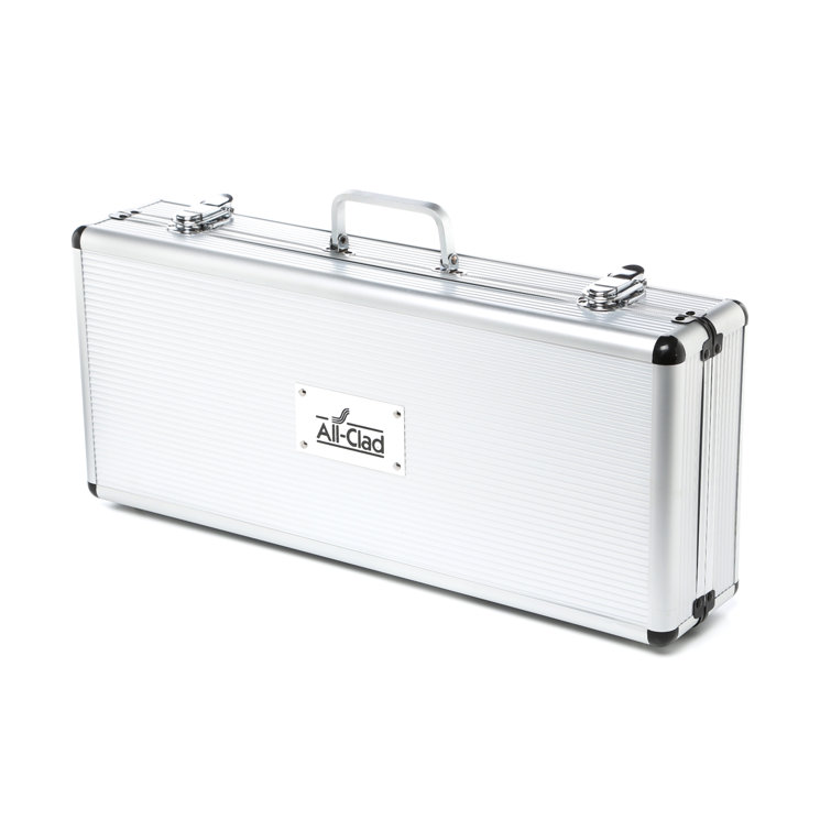 Silver Stainless Steel 4-Piece Barbecue Tool Set with Case