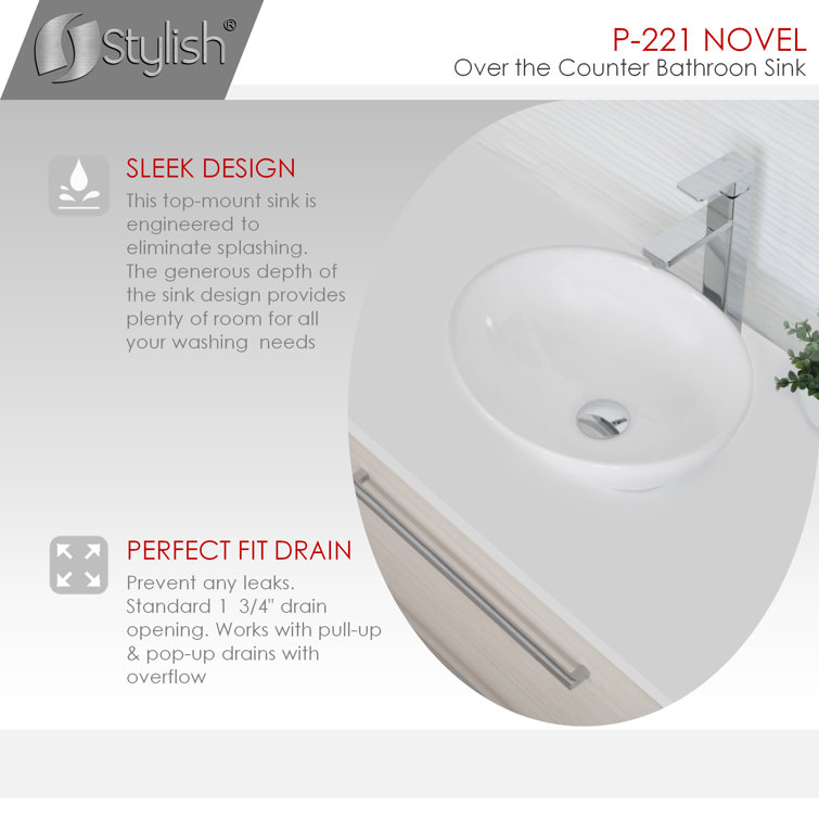 Elegant White Ceramic Oval Vessel Bathroom Sink