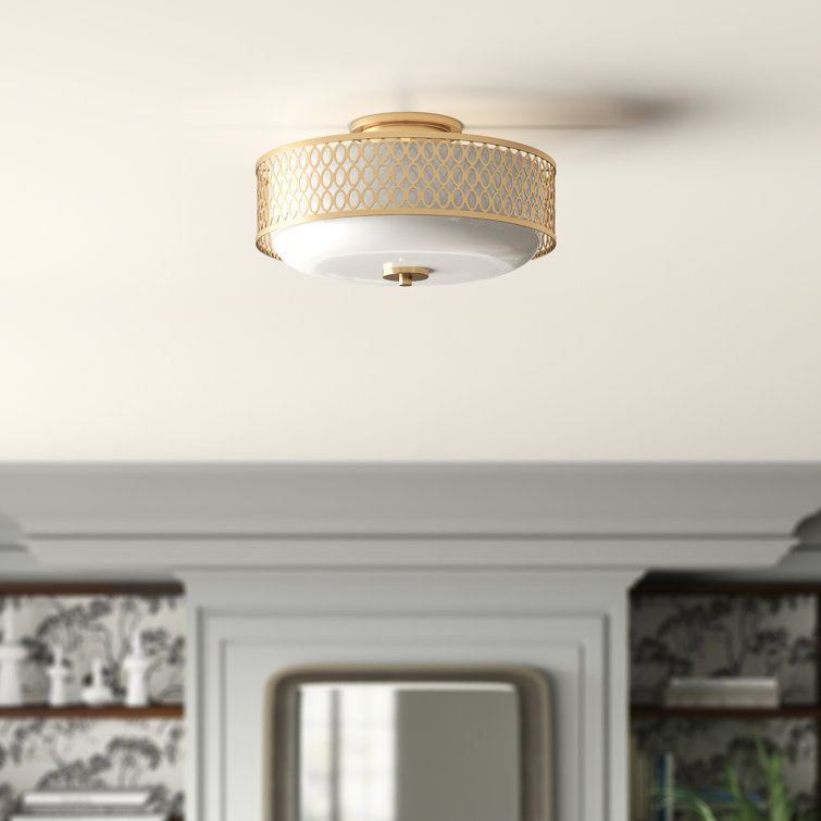 Etched Opal Glass 3-Light Semi-Flush Mount in Brushed Gold