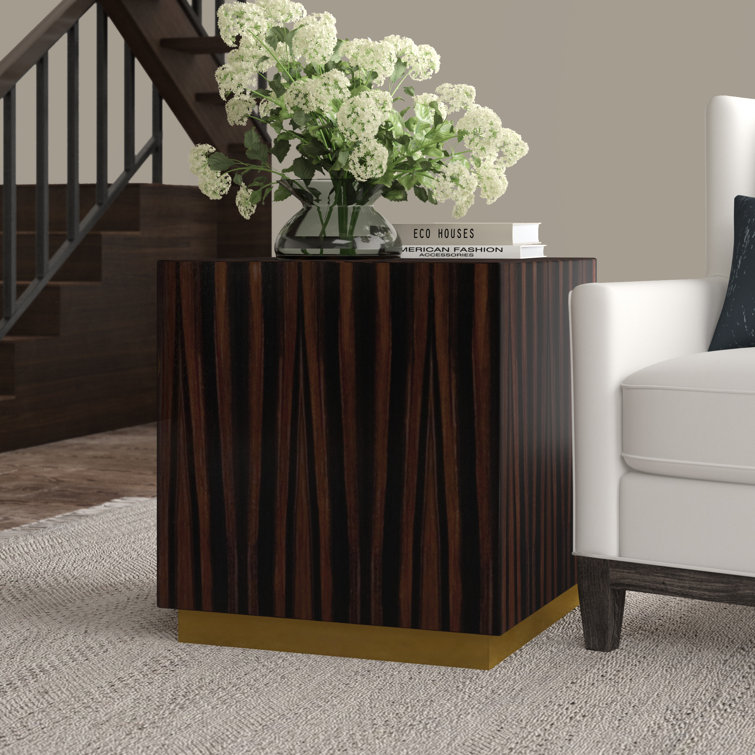 Amara Wood and Bronze Metal Cube End Table