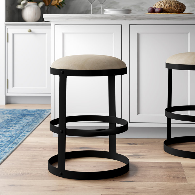 Black Metal 26" Counter Stool with Upholstered Seat