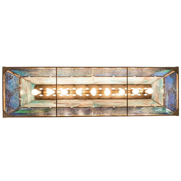 Antique Copper Scenic Train 60" Oblong Pendant with Stained Glass