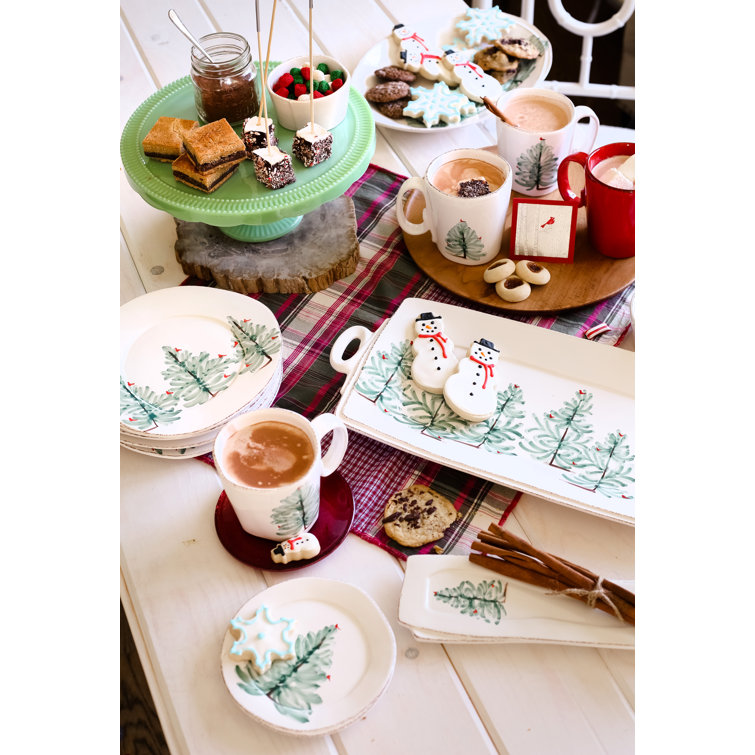 Lastra Holiday White Ceramic Spoon Rest with Fir Tree Design