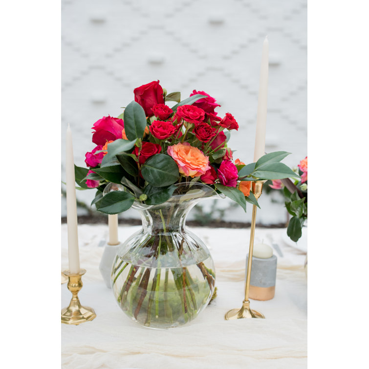 Elegant Clear Glass Fluted Vase with Delicate Hibiscus Petal Design