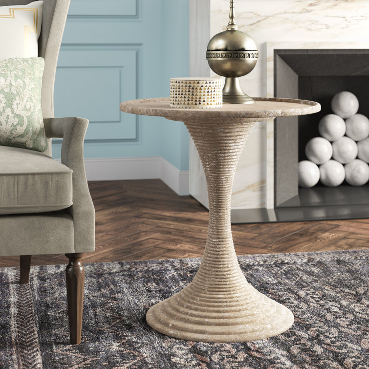 Gloria Round Antique Gold and Silver Leaf End Table