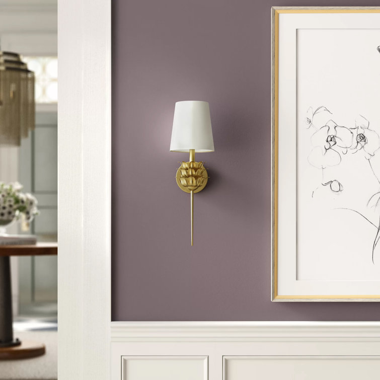 Delilah Gold Leaf 20.5" Contemporary Wallchiere with White Linen Shade