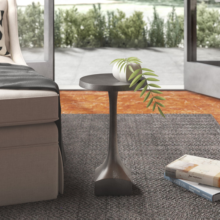 Transitional Gray-Brown Round Metal End Table 12.25"