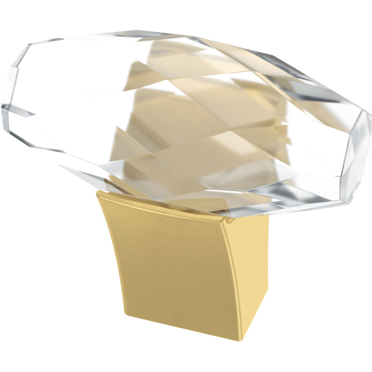 Brushed Brass and Glass Oval Cabinet Knobs, 1.5" (4-Pack)