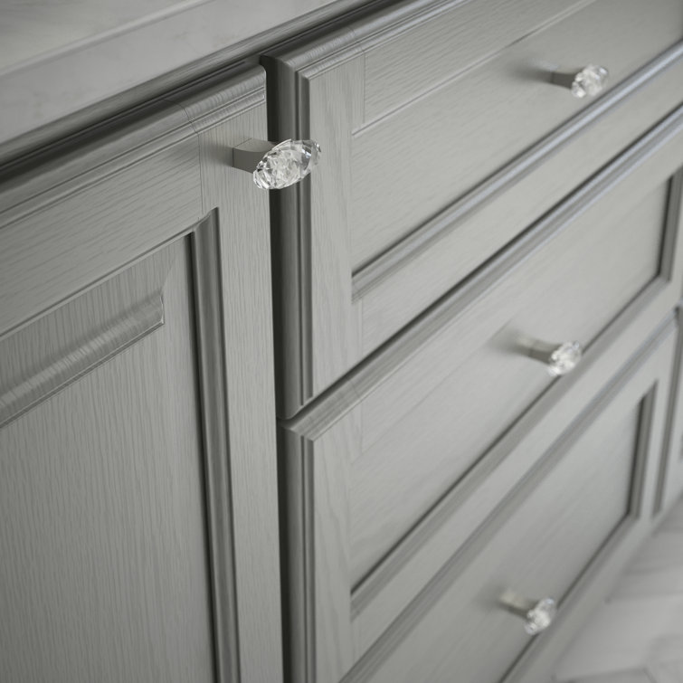 Brushed Nickel Oval Glass and Brass Drawer Knobs