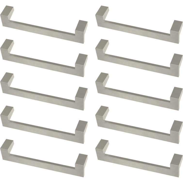 Brushed Nickel Modern Cabinet and Drawer Pull Handles, 10-Pack