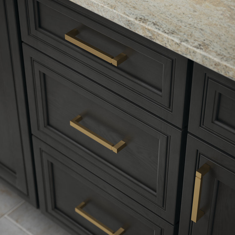 Brushed Brass Asymmetric Notched Bar Pull Set