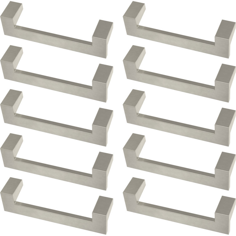 Brushed Nickel Modern Cabinet and Drawer Pull Handles, 10-Pack
