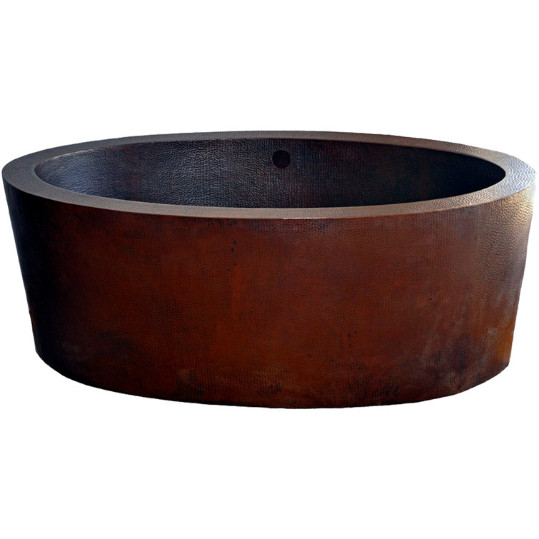 64'' Freestanding Oval Copper Bathtub with Antique Finish