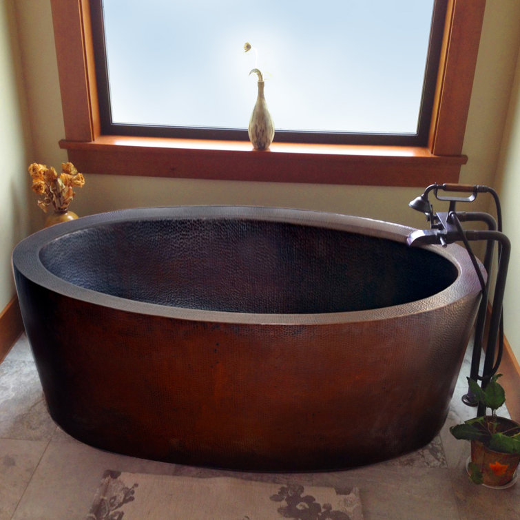 64'' Freestanding Oval Copper Bathtub with Antique Finish