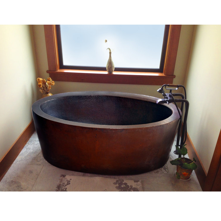 64'' Freestanding Oval Copper Bathtub with Antique Finish