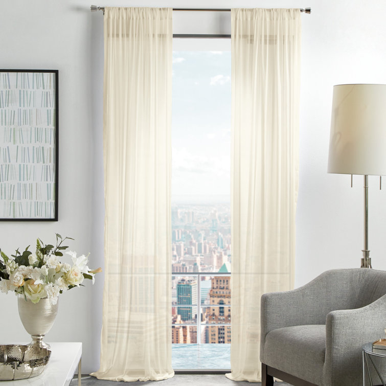 White Sheer Polyester Rod Pocket Twin Curtain Panels