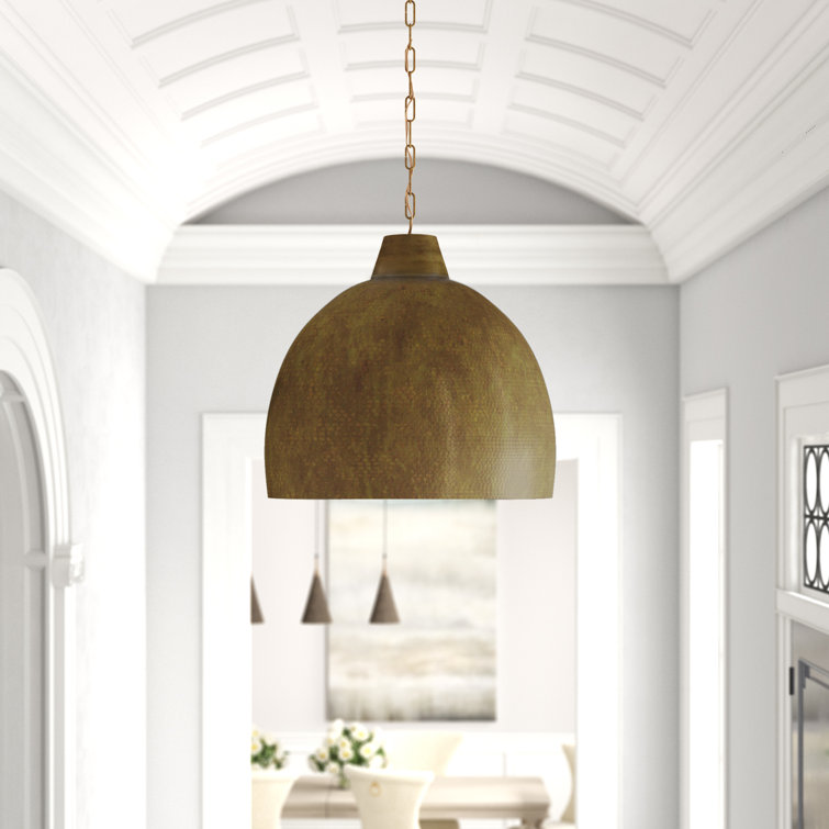 Vintage Brass Bowl Pendant Light with Gold Cord