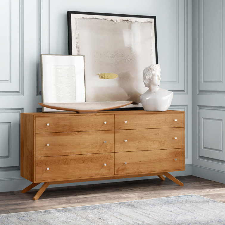 Natural Cherry 66" Solid Wood Double Dresser with Soft Close Drawers