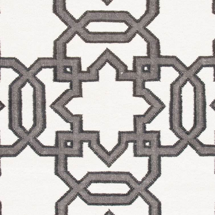 Ivory and Grey Geometric Wool Flatweave Runner Rug