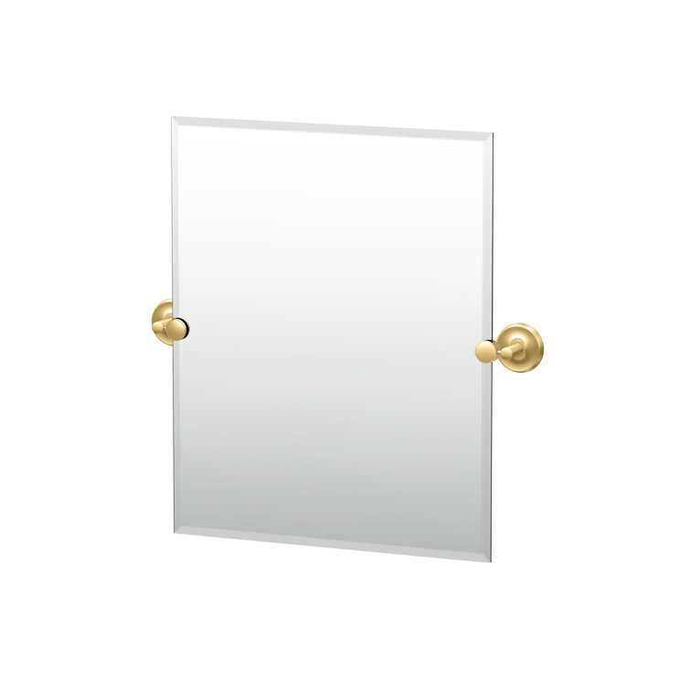24" x 24.5" Frameless Beveled Rectangular Mirror with Brass Mount