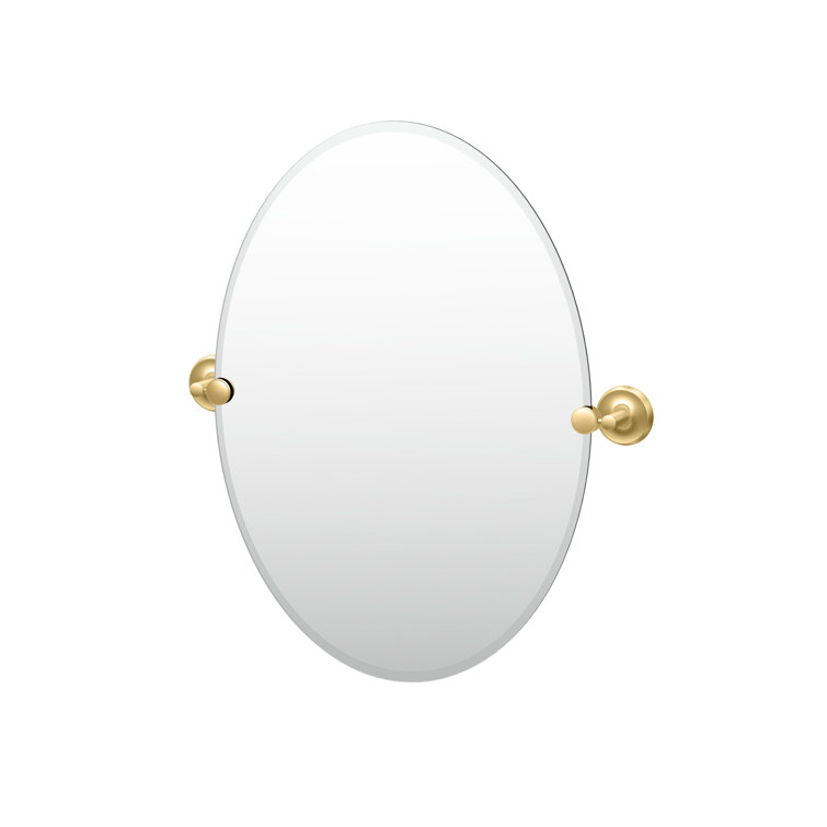 Elegant 26.5'' Oval Frameless Beveled Wall Mirror in Brushed Brass